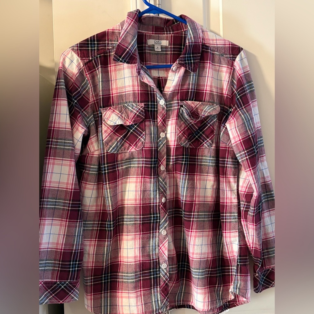 Croft & Barrow  Plaid Shirt - Pink, White, and Black Size Med